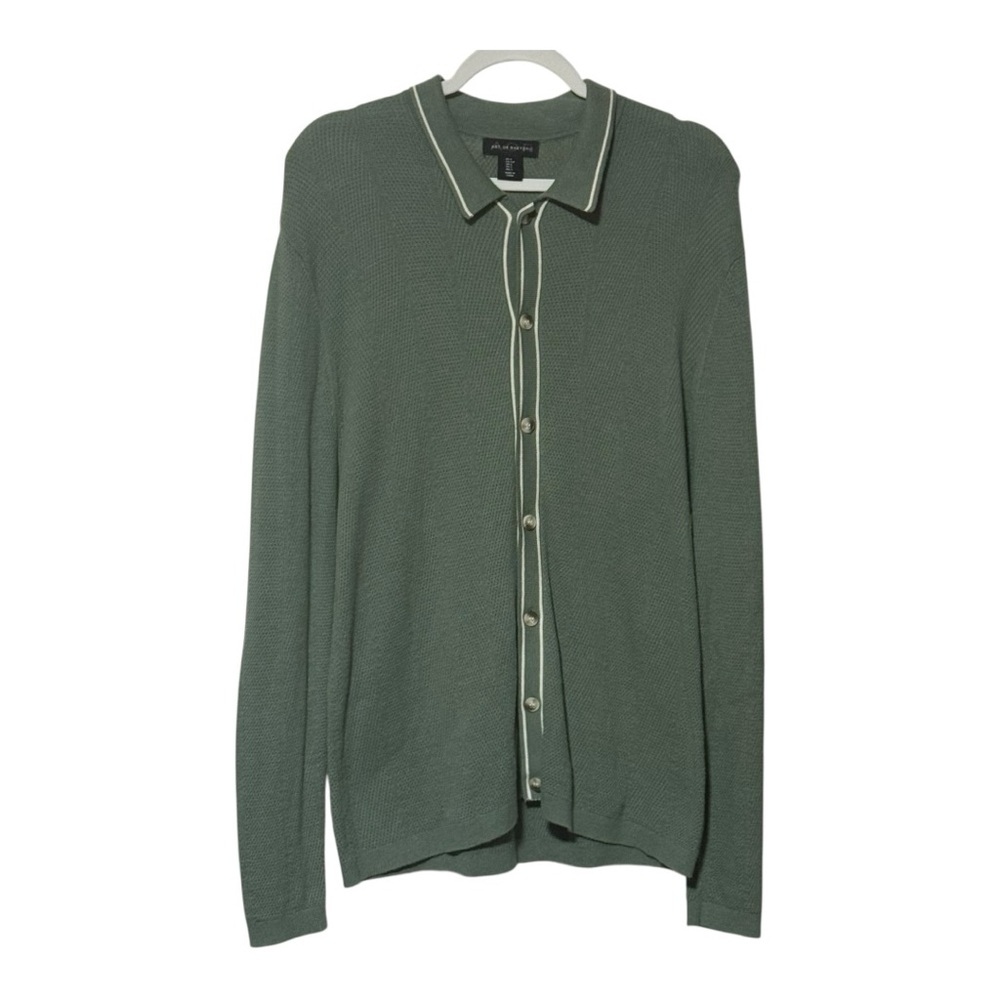 Art of Rhetoric Olive Cardigan with Cream Trim- Size small